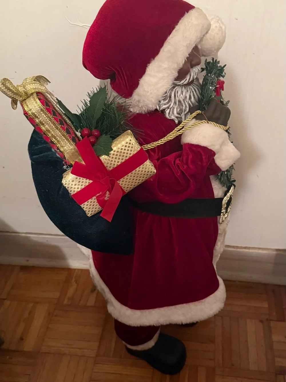 Festive Black Santa Figurine Holding 